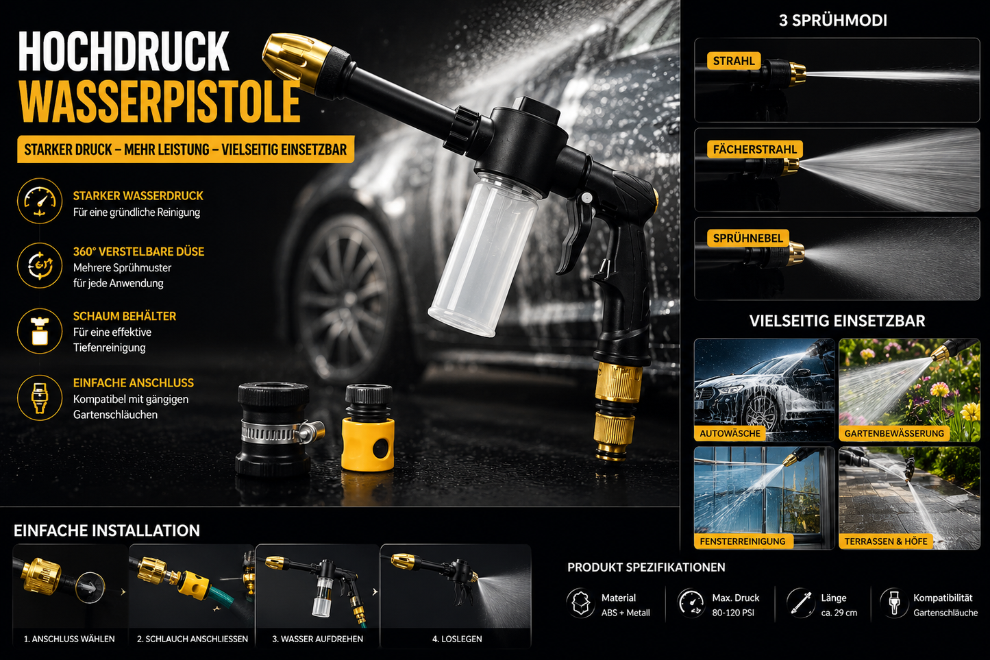 PowerJet™ | Hochdruck Wasserpistole Für Auto/Garten